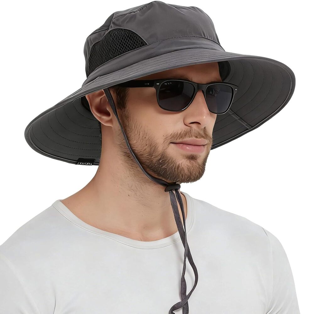 Waterproof Bucket Hat Men Sun Protection Safari Outdoor Dark Gray